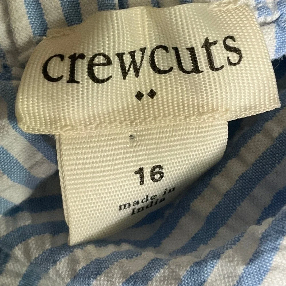 Crewcuts‎ Girls Blue White Stripe Seersucker Square Neck Button Front Top Sz 16